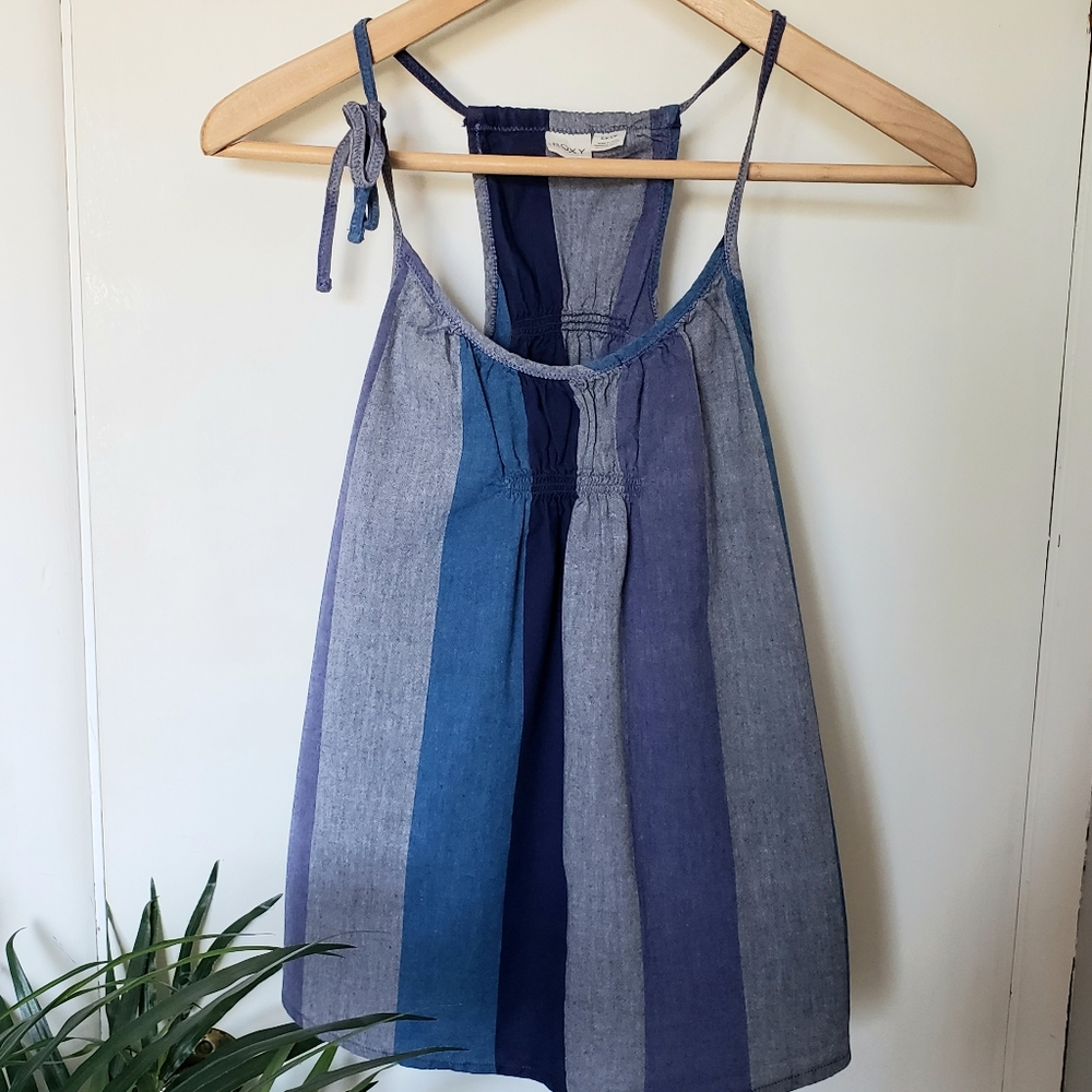 VTG Roxy Denim Look Striped Y2K Top